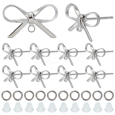 DIY Bowknot Brass Stud Earring & Jump Rings & Ear Nuts Jewelry Making Finding Kits DIY-CN0003-24P-1