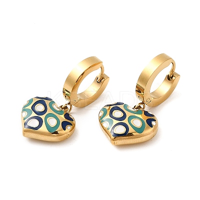 Ion Plating(IP) 304 Stainless Steel Heart Dangle Hoop Earrings with Enamel STAS-D089-07G-1