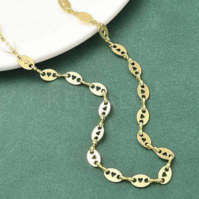 Oval with Hollow Heart Brass Link Chain Necklaces for Women NJEW-K271-06G-1