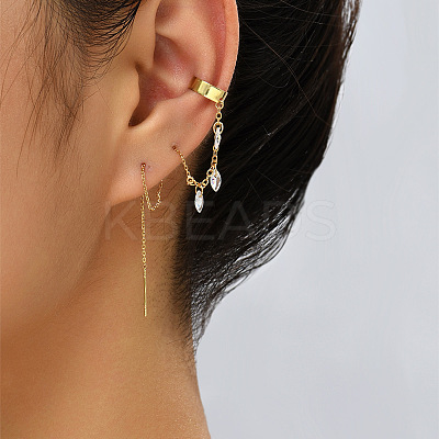 Brass Clear Cubic Zirconia Horse Eye Tassel Dangle Earrings FS-WGA0198-01-1