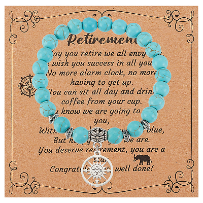Synthetic Turquoise Beaded Stretch Bracelet with 304 Stainless Steel Compass Charms BJEW-OC0001-17-1