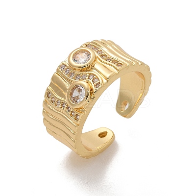 Brass Micro Pave Clear Cubic Zirconia Cuff Rings for Women RJEW-U041-13G-1