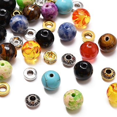 DIY Round Mixed Stone Beads Bracelet Making Kit DIY-YW0004-97-1