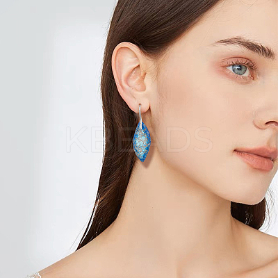 3 Pairs 3 Colors Dyed Natural Regalite Leaf Dangle Earrings with Brass Pins EJEW-FI0003-17-1
