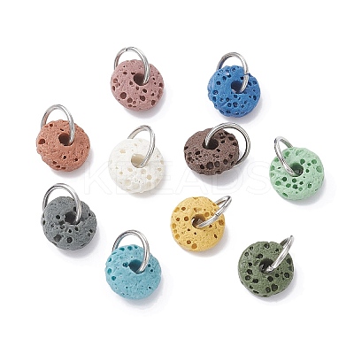 Natural Lava Rock Dyed Disc Charms PALLOY-JF02267-01-1