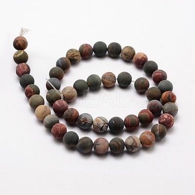 Natural Polychrome Jasper/Picasso Stone/Picasso Jasper Frosted Bead Strands LS-G-O155-03A-8mm-1
