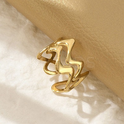 Wave 304 Stainless Steel Open Cuff Rings for Women RJEW-G338-18G-1