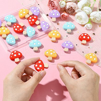 20Pcs 4 Colors Mushroom Food Grade Eco-Friendly Silicone Focal Beads SIL-CJ0001-63-1