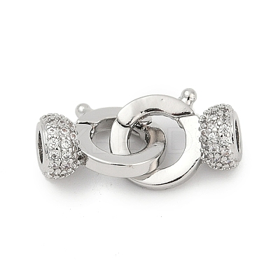 Brass Micro Pave Clear Cubic Zirconia Fold Oval Clasps KK-P302-10P-1
