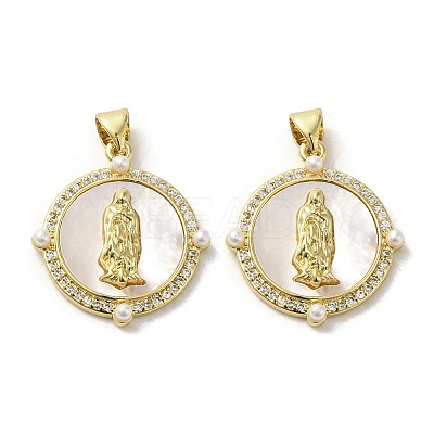 Brass Pave Shell Pendants KK-I708-16L-G-1