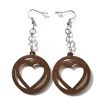 304 Stainless Steel Wood Hollow Heart Dangle Earrings EJEW-M074-03P-1