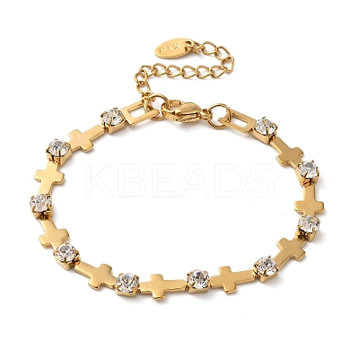 304 Stainless Steel Pave Clear Cubic Zirconia Link Bracelets BJEW-C076-01A-G-1