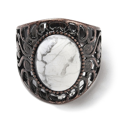 Natural Howlite Oval Adjustable Rings RJEW-K271-06R-25-1