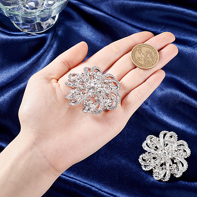 2Pcs Crystal Rhinestone Flower Brooch Pins JEWB-GA0001-26-1