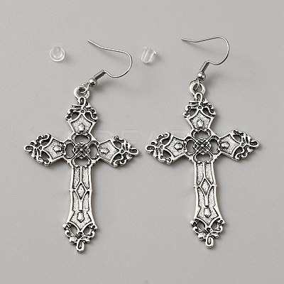 Alloy Hollow Out Cross Dangle Earrings EJEW-WH0018-27D-1