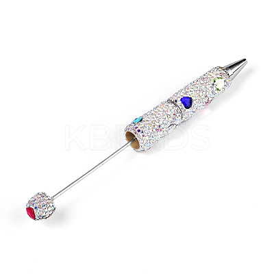 Heart Resin & Polymer Clay Pave Rhinestone Ball-Point Pen AJEW-T013-03G-1