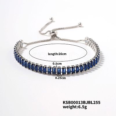 Brass Capri Blue Rhinestone Box Chain Slider Bracelets for Women LS-TG7650-6-1