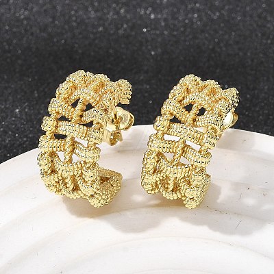 Woven C-Shaped Brass Stud Earrings EJEW-P333-01G-1