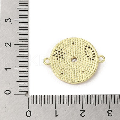 Rack Plating Brass Pave Clear Cubic Zirconia Flat Round Connector Charms KK-C052-43G-1