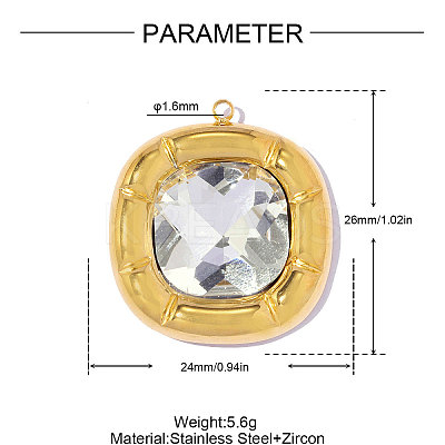 304 Stainless Steel Cubic Zirconia Rounded Squar Pendants STAS-OY017-74G-01-1