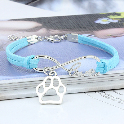 Infinity & Paw Print & Word Love Alloy with Suede Cord Charm Bracelets FS-WG0006A-14-1