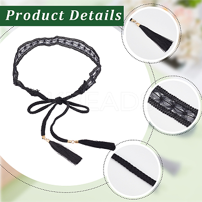 1Pc Cotton and Linen Flower Lace Tassel Waist Belly Belts AJEW-GF0012-32C-1