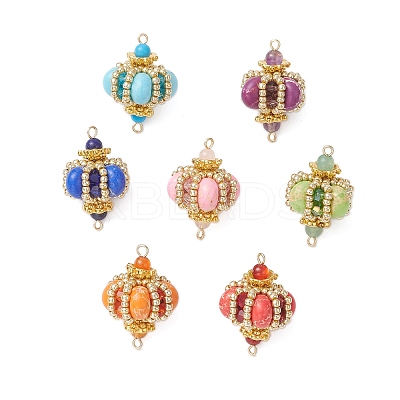 7Pcs 7 Colors Dyed Synthetic Imperial Jasper & Handmade Glass Seed Beaded Rhombus Connector Charms PALLOY-MZ00960-1
