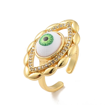 Cubic Zirconia Horse Eye Open Cuff Ring with Acrylic RJEW-B042-03G-01-1