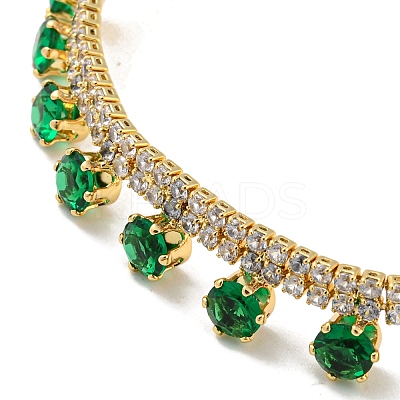 Green Cubic Zirconia Diamond Charm Bracelet with Rack Plating Brass Link Chains BJEW-Q771-03G-1