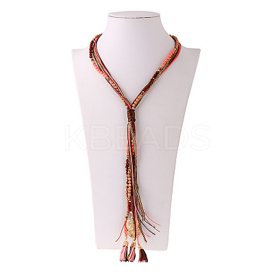 Bohemian Style Alloy & Resin & Waxed Cord & Imitation Leather Lariat Necklaces FS-WG837D8-02-1