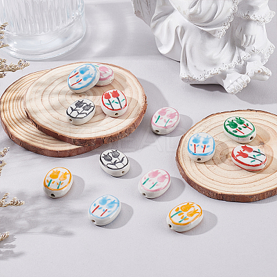 24Pcs 6 Colors Handmade Porcelain Beads PORC-WR0001-04-1