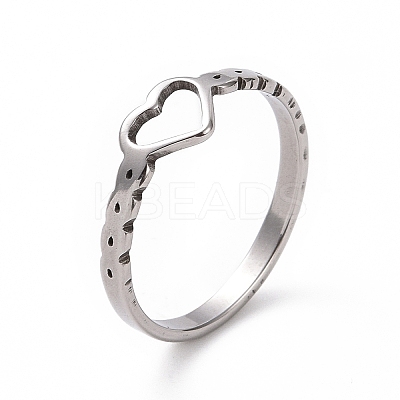 Non-Tarnish 201 Stainless Steel Hollow Heart Finger Ring for Valentine's Day RJEW-J051-26P-1