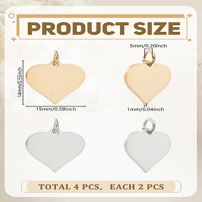 4Pcs 2 Colors 201 Stainless Steel Stamping Blank Tag Charms STAS-LP0004-56-1