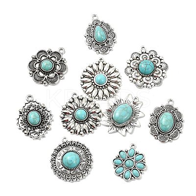 20Pcs 10 Styles Alloy Pave Synthetic Turquoise Pendants FIND-CJ0004-29-1