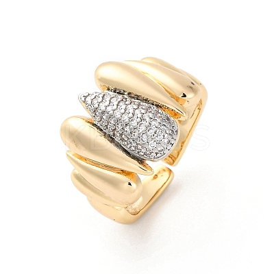 Brass Micro Pave Clear Cubic Zirconia Cuff Finger Rings for Women RJEW-C116-16G-1