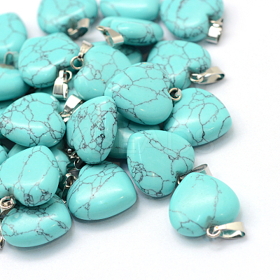 Heart Dyed Synthetic Turquoise Pendants G-Q371-09-1