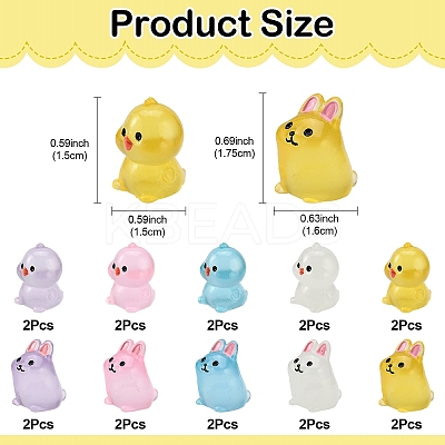 20Pcs 10 Styles Chick/Rabbit Luminous Resin Display Decorations DJEW-YW0001-06-1