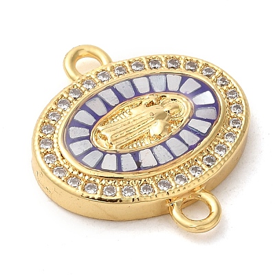 Rack Plating Brass Micro Pave Clear Cubic Zirconia Oval with Virgin Mary Links Connector Charms KK-K385-084G-1