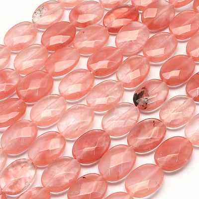 Faceted Oval Cherry Quartz Glass Beads Strands G-R303-15-1