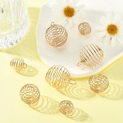 30Pcs 3 Style Iron Wire Spiral Bead Cage Pendants IFIN-YW0001-23KC-1