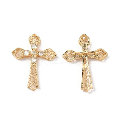 Brass Micro Pave Clear Cubic Zirconia Pendants KK-E068-VF240-1