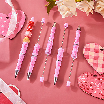 5Pcs Valentine's Day Theme Heart Pattern Plastic with Iron Ball-Point Pen FIND-TA0004-05-1