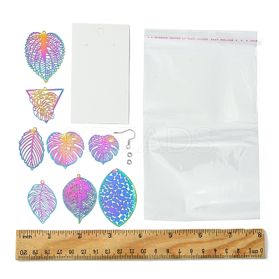 DIY Leaf 201 Stainless Steel Etched Metal Embellishments Dangle Earring Jewelry Making Kits DIY-FS0007-45-1
