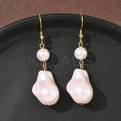 Electroplated 304 Stainless Steel Imitation Pearl Dangle Earrings EJEW-Z129-18G-1