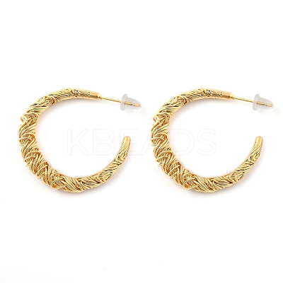 Textured C-Shaped Brass Hoop Earrings for Women EJEW-U055-19G-1