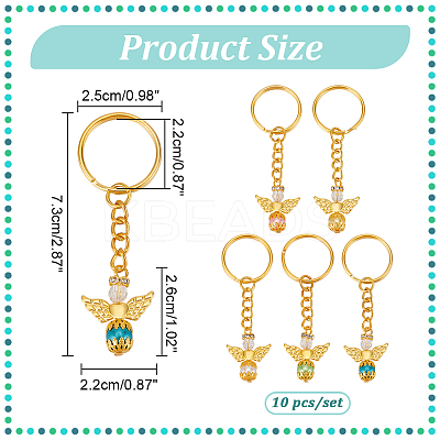 10Pcs 10 Color Tibetan Style Alloy Angeltee with ABS Plastic Imitation Pearl Beaded Charms Keychains KEYC-PH01510-1