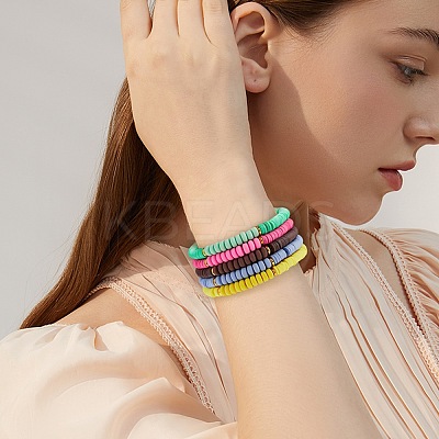 20Pcs 20 Colors Handmade Polymer Clay Heishi Surfer Stretch Bracelets Set with Synthetic Hematite BJEW-SW00043-1