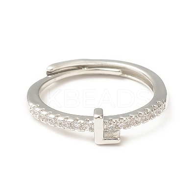 Clear Cubic Zirconia Initial Letter Adjustable Ring RJEW-C052-01P-L-1