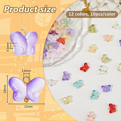 120Pcs 12 Colors Glass Butterfly Charms PALLOY-DC00029-1