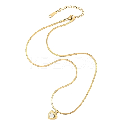 Ion Plating(IP) 304 Stainless Steel & Shell Heart Pendant Flat Snake Chain Necklaces for Women NJEW-F328-07G-1